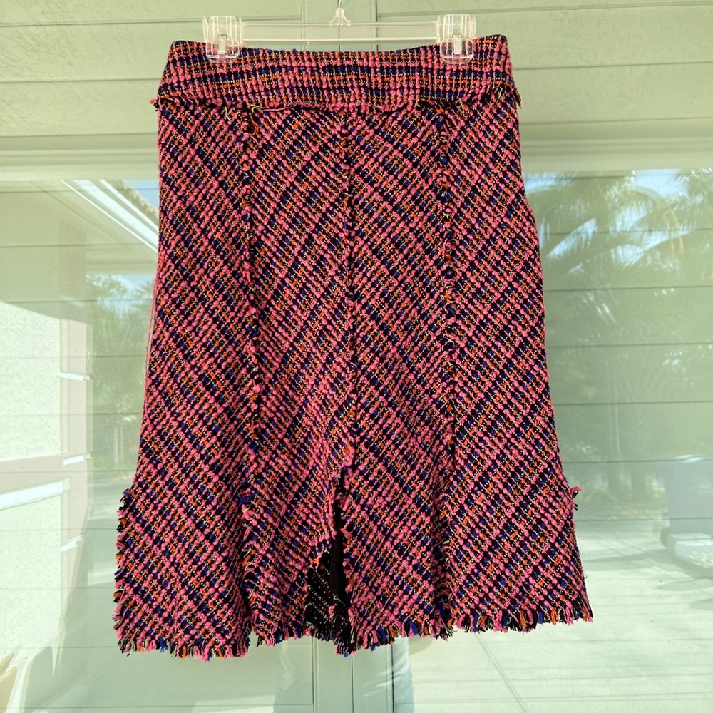 NWOT W.D.N.Y. Deep Pink Multicolor Diagonal Slit Design Side Zipper Skirt Size 6